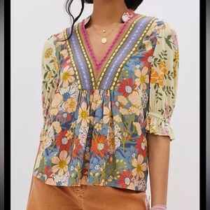 Bl^nk London Anthropologie Stephanie Embroidered Floral Top.